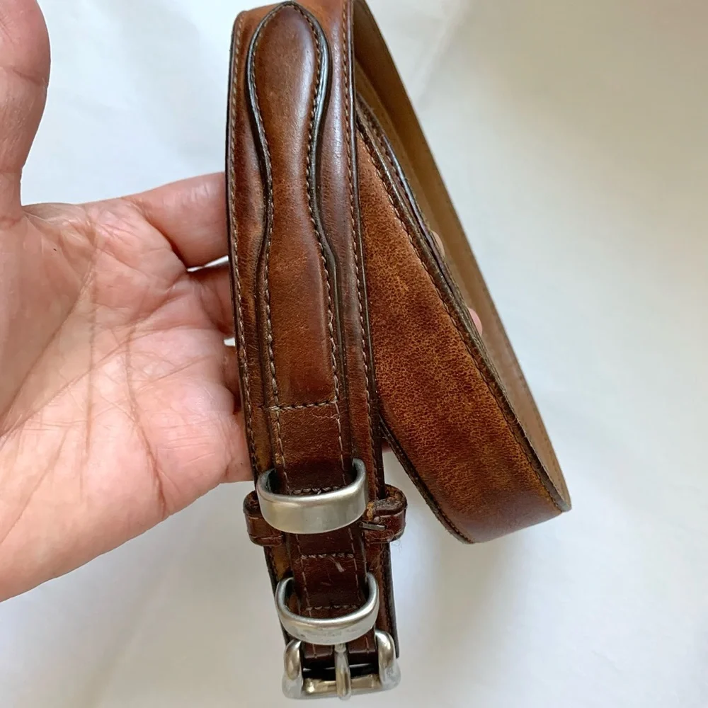VTG LL Bean Vintage Brown Leather Belt with Silver Hardware Mens 36